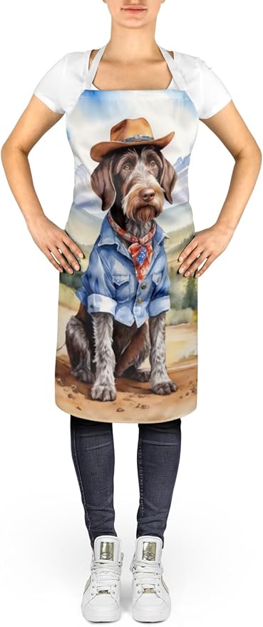 Caroline's Treasures German Wirehaired Pointer Cowboy Welcome Apron Cooking Kitchen Server Baking Crafts Gardening for Adult Women Men, Unisex, Large, Multicolor