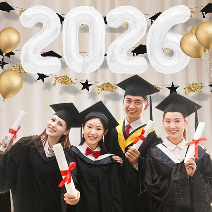 2026 Balloons 40 Inch Graduation Balloons White Balloons Grade Decorations Class Of 2026 Graduation Party Decorations, 2026 Balloon Numbers for Grade Party Balloons Prom Decorations 2026