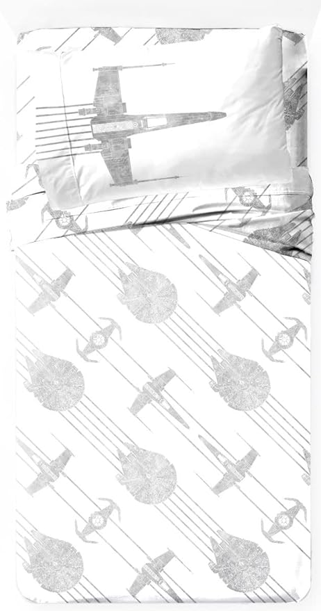 Jay Franco Kids Sheet Set with Fitted, Flat Sheets & Pillow Cover - Ultra-Soft Bedding with Pillowcase for Room Decor, White - Star Wars, 3 Piece Twin