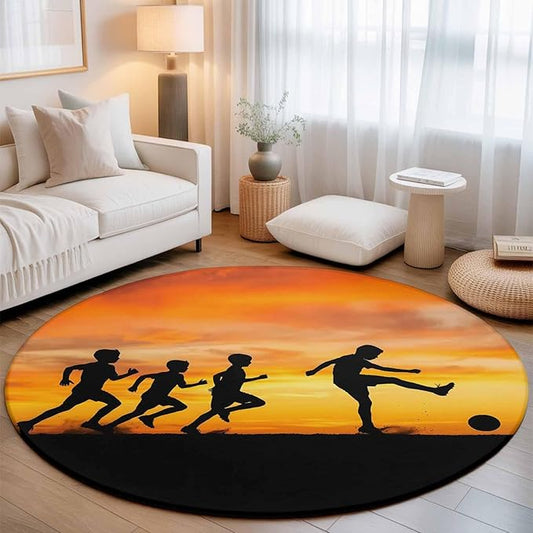 Washable Round Area Rug Football Sports Competition Circle Rugs Floor Carpet for Living Room Bedroom, Sunset Background Soft Non Slip Round Rug 3ft