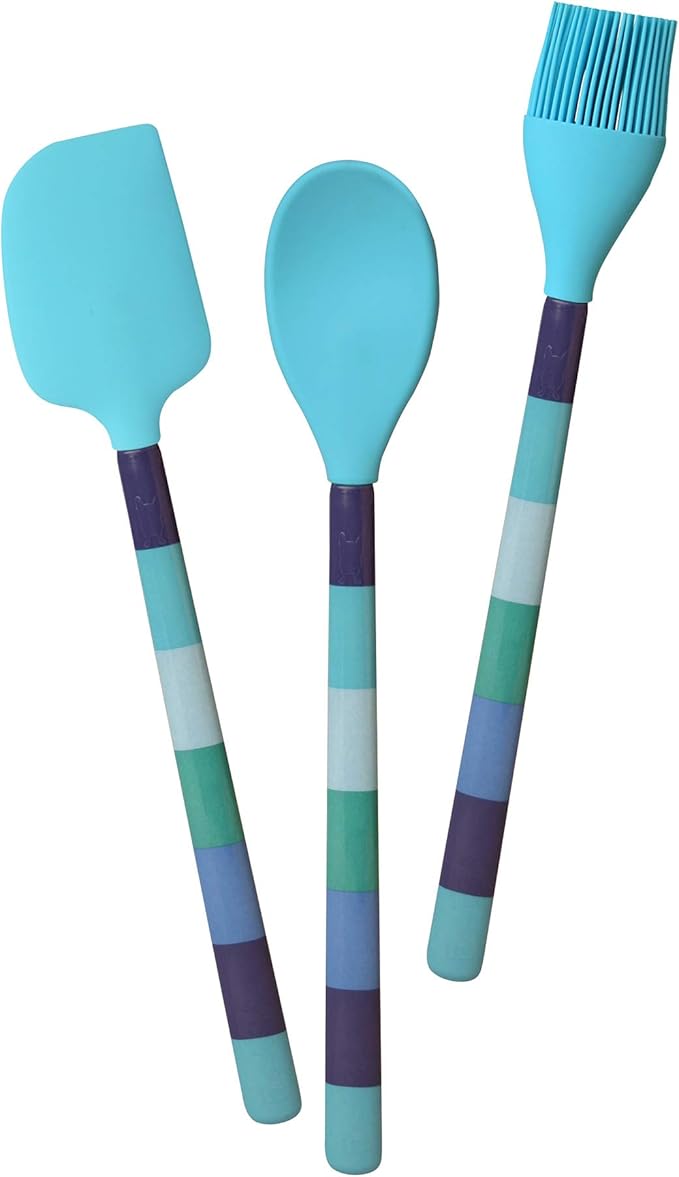 French Bull Easy Grip Melamine Handle Silicone Non-stick Heat Resistant BPA-free Chef Kitchen Utensils for Cooking, Mixing, Baking - Blue, Set of 3
