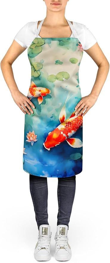 Caroline's Treasures Koi Fish Apron Cooking Kitchen Server Baking Crafts Gardening for Adult Women Men, Unisex, Large, Multicolor