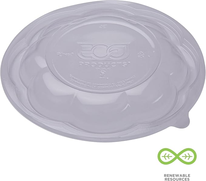 Eco-Products Compostable 24-48oz Salad Bowl Lids, Case of 300, Fits 24-48oz Round To Go Containers, Renewable PLA Material Made from Plants, Cold Foods, Clear, ASTM Compliant, BPI-Certified