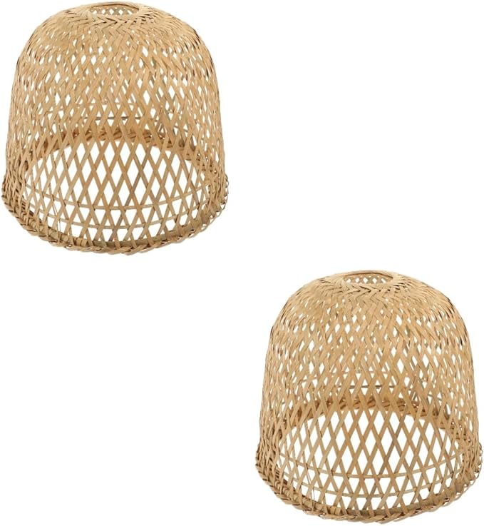 2pcs Bamboo Lampshade Rattan Light Fixture Boho Hanging Light Pink Tile Stickers Light Covers for Ceiling Lights Lampshades for Ceiling Lights Fan Bamboo Weaving Desk Lamp To Weave(Khakix2pcs,24.5x24.