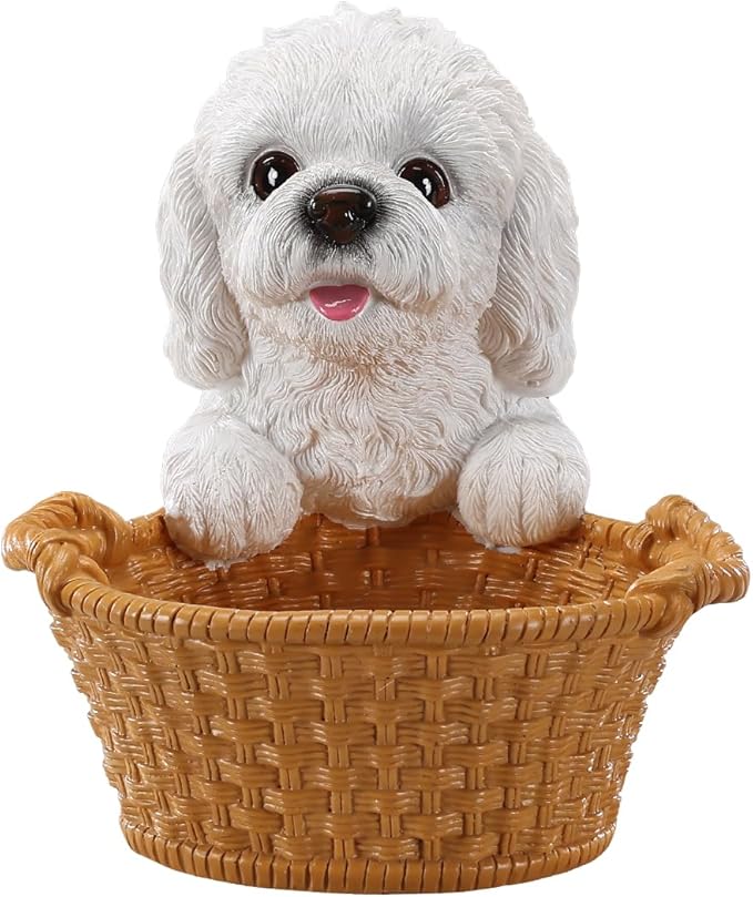 White Poodle Candy Bowl, Resin Dog Figurine Key Bowl for Entryway Table, Desktop Storage Basket Organizer for Desk, Unique Dog Lover Gift