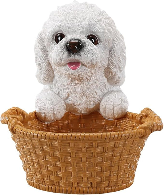 White Poodle Candy Bowl, Resin Dog Figurine Key Bowl for Entryway Table, Desktop Storage Basket Organizer for Desk, Unique Dog Lover Gift