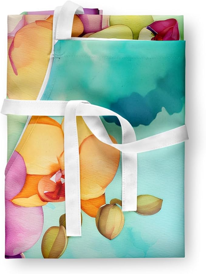 Caroline's Treasures Orchids in Watercolor Apron Cooking Kitchen Server Baking Crafts Gardening for Adult Women Men, Unisex, Large, Multicolor