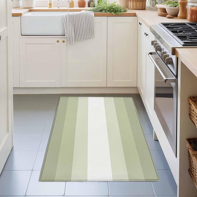 Area Rug 2x3ft, Modern Sage Green Gradient Style Washable Rugs for Living Room Bedroom, Farmhouse Ombre Stripe Soft Non-Slip Area Rugs Rectangle Floor Carpet for Dining Room