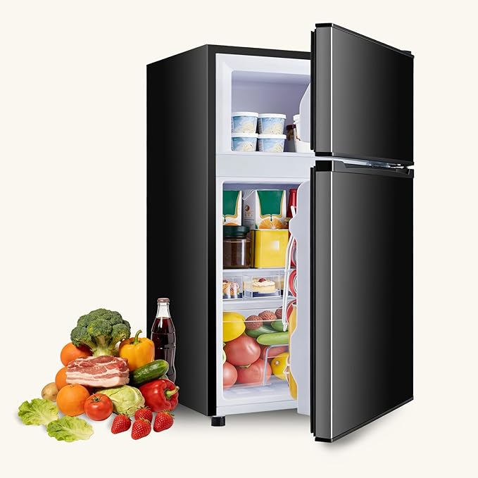 NEWBULIG Mini Fridge with Freezer 3.2 Cu.Ft Small Refrigerator for Office, Dorm, Small Fridge with Adjustable Thermostat, Energy Saving, Dual Door, Black