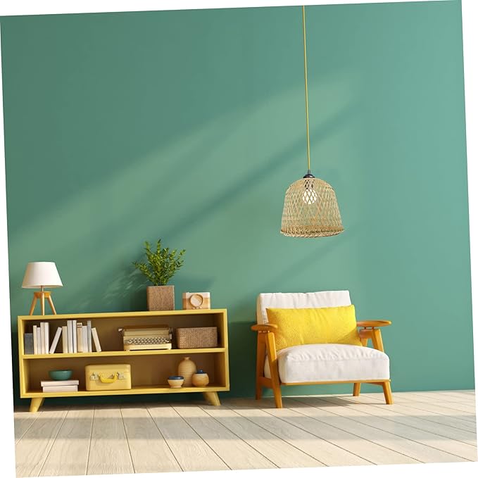 2pcs Bamboo Lampshade Rattan Light Fixture Boho Hanging Light Pink Tile Stickers Light Covers for Ceiling Lights Lampshades for Ceiling Lights Fan Bamboo Weaving Desk Lamp To Weave(Khakix3pcs,25x25x19