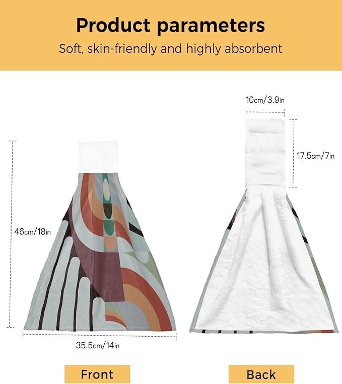Alandar Home Kitchen Tie Towel Set of 1, Middle Century Geometric Art Absorbent Soft Hand Towels for Bathroom Hanging Towels, Abstract Minimalist Arch Fast Drying Cleaning Cloth with Loop