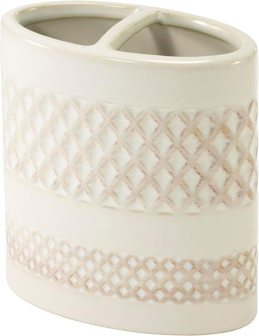 Nicole Miller – Toothbrush Holder, Glossy Embossed Trellis Ceramic with Reactive Glaze Detail, Classic Home Decor – Perfect for Organizing Bathroom Essentials (Lyra)