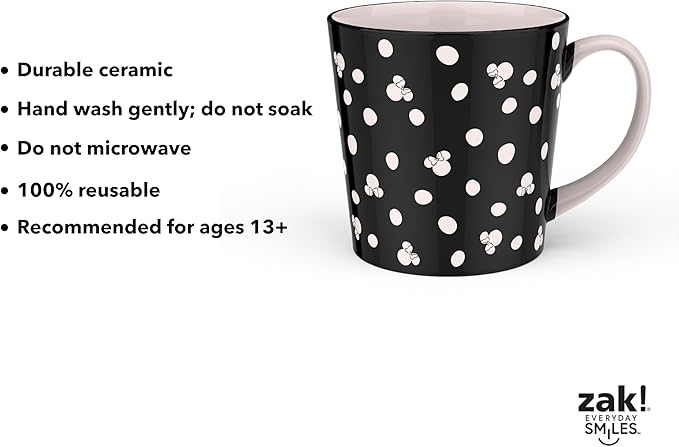 Zak Designs Disney Ceramic Coffee Mug for Hot Drinks at Home, Collectible Keepsake (15 oz, Minnie Mouse)