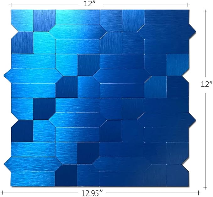 XUANINY 7-Sheet Peel and Stick Metal Backsplash Tiles, Self Adhesive Multiple-Shapes Aluminum Mosaic 3D Wall Sticker for Kitchen Bathroom Decor (7, Brushed Blue)
