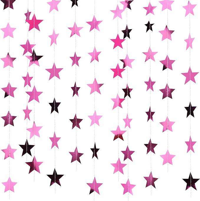 Patelai 78 Feet Glitter Star Garland Banner 2026 Party Decoration Double Side Star Hanging String Streamer Paper Twinkle for Graduation Wedding Birthday (Pink)