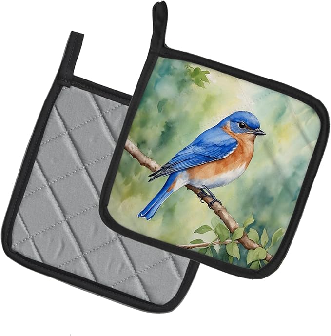 Caroline's Treasures New York Eastern Bluebird Pair of Pot Holders Kitchen Heat Resistant Pot Holders Sets Oven Hot Pads for Cooking Baking BBQ, 7 1/2 x 7 1/2