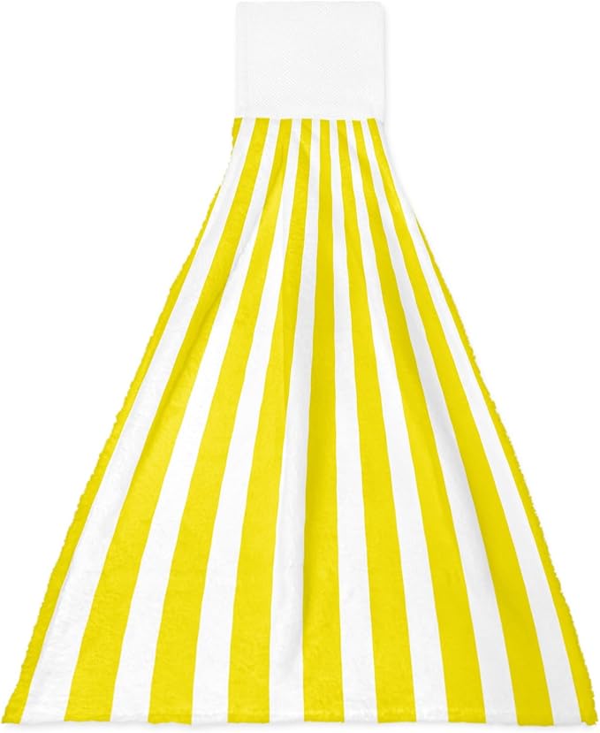 Alandar Home Kitchen Tie Towel Set of 1, Minimalist Modern Yellow White Stripe Absorbent Soft Hand Towels for Bathroom Hanging Towels, Simple Line Texture Fast Drying Cleaning Cloth with Loop