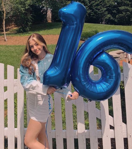 Dark Blue Number 16 Balloon, Number Balloons for Boys Girls, 40 Inch 61 Balloons for Birthday, Anniversaries, Big Events, School Class Party