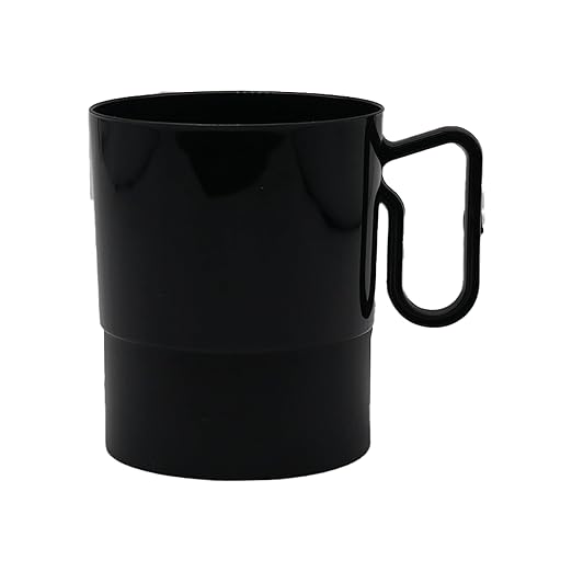 Party Essentials Bistro Hard Plastic Coffee Cup/Tea Mug w/Handle, 40 Count, 8-Ounce, Black