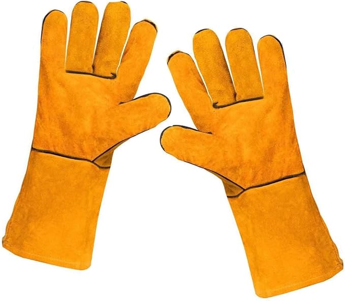 Heat Resistant Gloves for Grill BBQ,Long Sleeve Grill Gloves for Baking,Oven,Fireproof, Stove,Welder,Welding,Fireplace (Yellow)