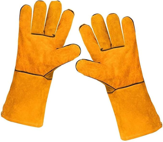 Heat Resistant Gloves for Grill BBQ,Long Sleeve Grill Gloves for Baking,Oven,Fireproof, Stove,Welder,Welding,Fireplace (Yellow)