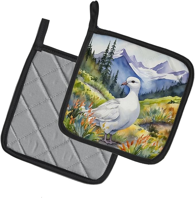 Caroline's Treasures Alaska Willow Ptarmigan Pair of Pot Holders Kitchen Heat Resistant Pot Holders Sets Oven Hot Pads for Cooking Baking BBQ, 7 1/2 x 7 1/2
