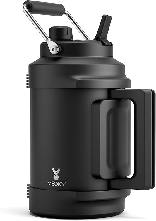 1 Gallon Insulated Water Bottle for Sports: Meoky 128 oz Triple Wall Vacuum Stainless Steel Water Jug - Top and Side Handles, Cold for 48 Hrs, 2-in-1 Straw and Spout Lid, Leak Proof for Hiking (Night)