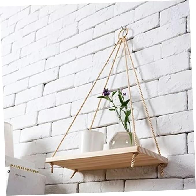 Unomor 2pcs Hanging Rope Shelf Wooden Basket Storage Rack for Wire Shelf Flower Pot Organizing