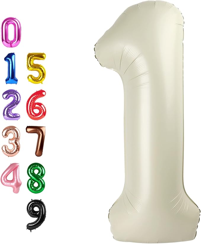 Balloons Number for First Birthday, Balloon Numbers 40 Inch, Cream for Baby Shower, Big Baloon 1 for 1 11 12 13 16 18 21 Birthday Wedding Anniversaries Party