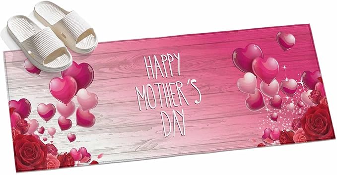 Runner Rug for Bedroom Hallway, Mother's Day Love Balloon Rose Kitchen Runner Rugs Area Rug 2x6ft, Gradient Pink Wood Grain Washable Soft Floor Carpet for Entryway Stair