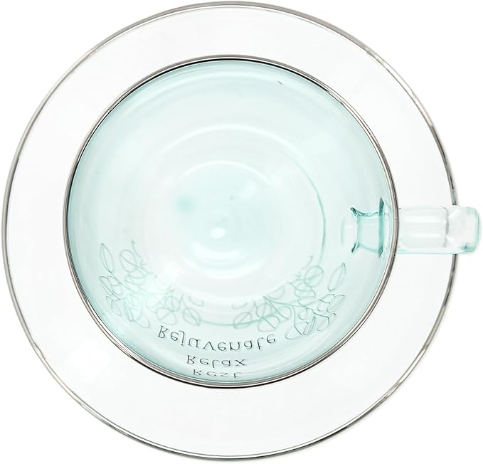 Pavilion Gift Company - Rest Relax Rejuvenate - 7 oz Teacup And 5.25" Saucer Plate Set Expresso Shot Tea Party Cappuccino Coffee Mug Drinkware Glass Tranquil Self Care Affirmations Positivity
