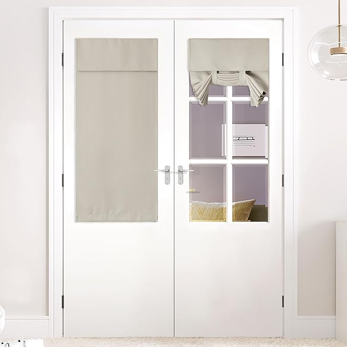 NICETOWN Door Curtain 50 inches Long for Window, Thermal Insulated Window Covering for Living Room Bedroom, Thermal Insulated Door Shade, 1 Panel, Light Flaxen, 26 inches Wide