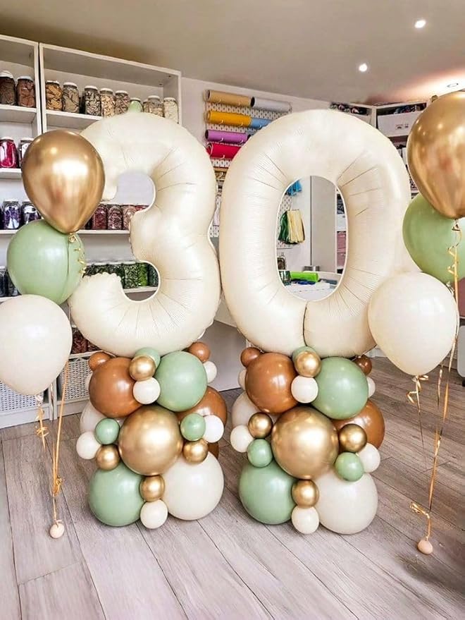 40 Inch Numbers 3 Balloon, Three Cream Happy Birthday Balloons for Girls Boys Babies, Number Balloons for 3 13 23 30 Wedding Bridal Shower Anniversaries Party