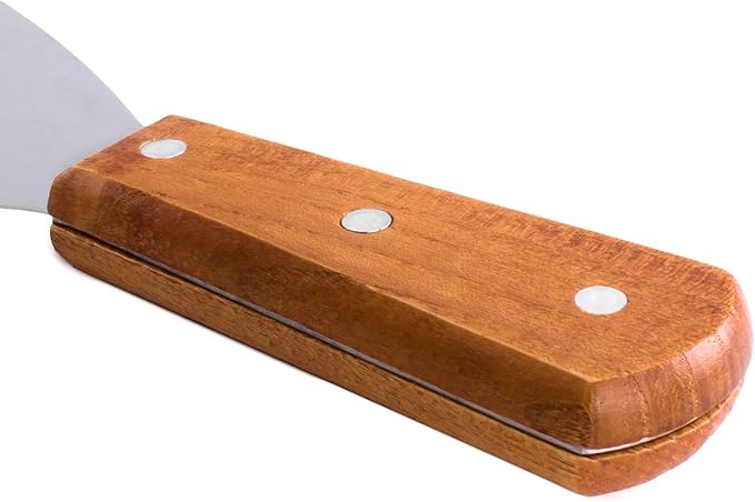 Super Z Outlet Stainless Steel Blade Grill Slant Edge Scraper Wooden Handle for Food Service, Cleaning Supplies, Barbecue Cooking Restaurants