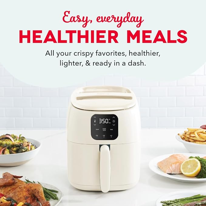 Dash Tasti-Crisp™ Digital Air Fryer – 2.6 Quart Small Compact Mini Air Fryer for French Fries, Nuggets & More, 1-2 People, Auto Shut Off, Adjustable Temp, Dishwasher Safe Parts - Cream