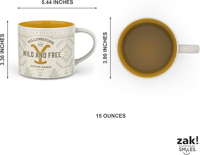 Zak Designs Yellowstone Ceramic Coffee Mug for Hot Drinks at Home, Collectible Keepsake (15 oz, Dutton Ranch)