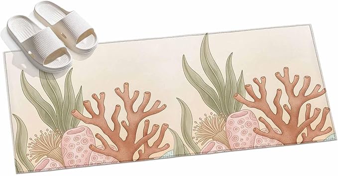 Runner Rug for Bedroom Hallway, Ocean Coral Seaweed Shell Reef Kitchen Runner Rugs Area Rug 2x6ft, Watercolor Marine Theme Washable Soft Floor Carpet for Entryway Stair