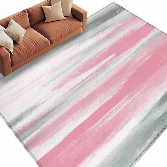 Area Rug 6x9ft, Pink Grey Mottled Texture Seamless Washable Rugs for Living Room Bedroom, Gradient Abstract Art Soft Non-Slip Area Rugs Rectangle Floor Carpet for Dining Room