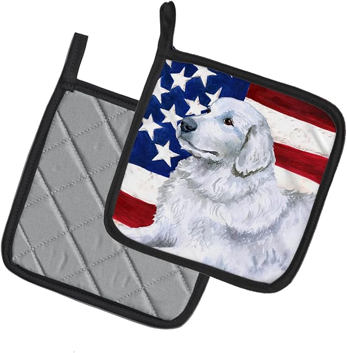 Caroline's Treasures BB9675PTHD Maremma Sheepdog Patriotic Pair of Pot Holders Kitchen Heat Resistant Pot Holders Sets Oven Hot Pads for Cooking Baking BBQ, 7 1/2 x 7 1/2