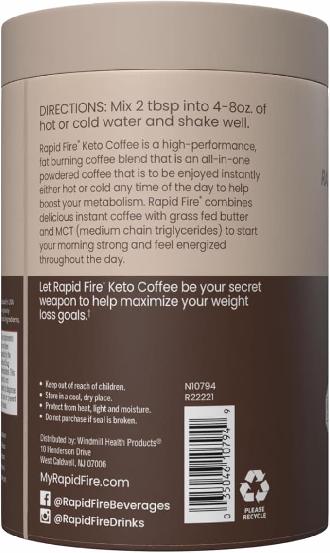 Rapid Fire Hazelnut Instant Coffee with MCT Oil & Grass-Fed Butter – Energy, Focus & Metabolism Support – Low Sugar Functional Coffee Mix – Keto & Low-Carb Friendly – 15 Servings