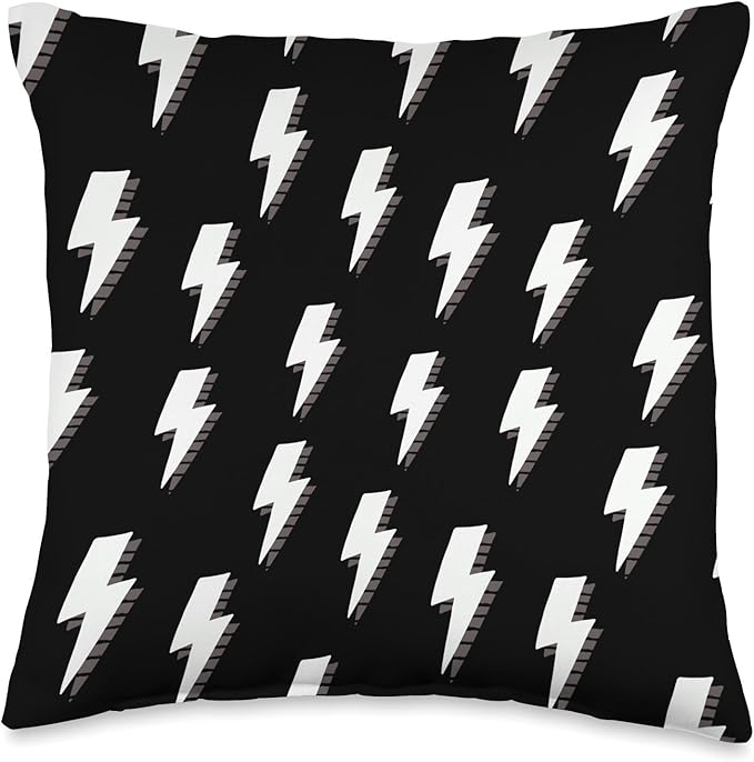 Black and White Lightning Bolt Pattern Cute Trendy Throw Pillow