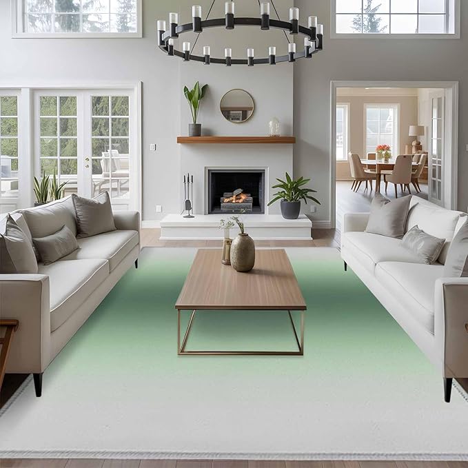 Area Rug 6x9ft, Rat Tail Green Gray Gradual Washable Rugs for Living Room Bedroom, Abstract Art Soft Non-Slip Area Rugs Rectangle Floor Carpet for Dining Room