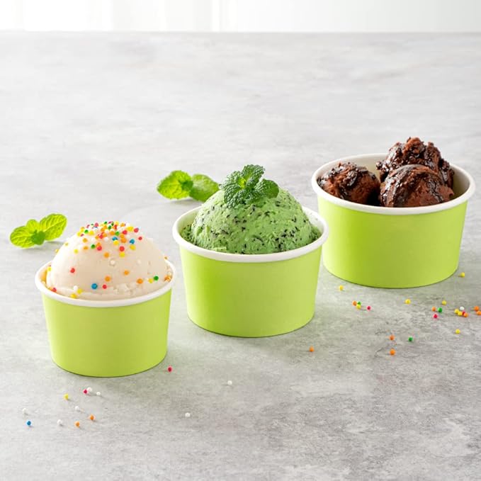 Restaurantware-Coppetta 5-Ounce Dessert Cups, 200 Disposable Ice Cream Cups - Lids Sold Separately, Sturdy, Light Green Paper Frozen Yogurt Bowls, For Hot And Cold Foods, Perfect For Gelato Or Mousse