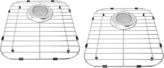 Kikumi Kitchen Sink Grate, Stainless Steel Bottom Protector Shelf with 2 Strainers for Single Bowl Sinks