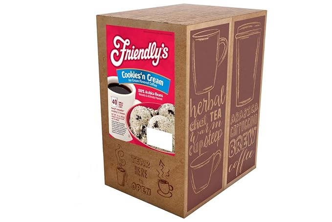 Friendly's Chocolate and Vanilla Flavored Coffee Pods for Keurig K Cup Brewers, Cookies & Cream, 40 Count (Pack of 1)