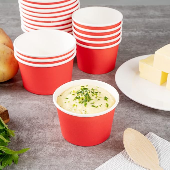 Coppetta 4 Ounce Dessert Cups, 200 Disposable Ice Cream Cups - Lids Sold Separately, Heavy-Duty, Red Paper Frozen Yogurt Bowls, For Hot And Cold Foods, Perfect For Gelato Or Mousse - Restaurantware