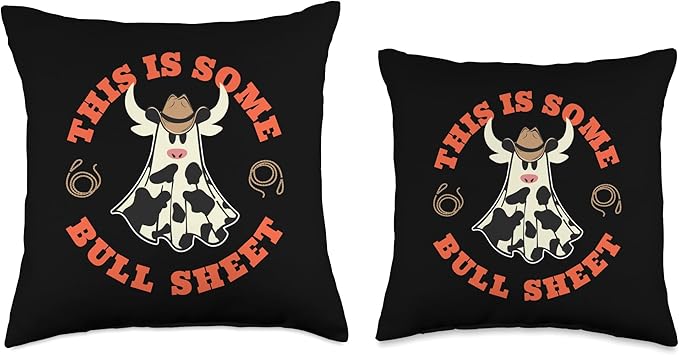 Boo Sheet Funny Halloween Costume Funny Western This Is Some Bull Sheet Funny Halloween Costume Country Cow Throw Pillow, 16x16, Multicolor