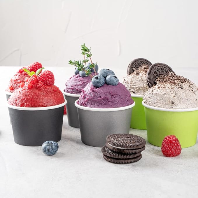 Coppetta 4 Ounce Dessert Cups, 50 Disposable Ice Cream Cups - Lids Sold Separately, Heavy-Duty, Gray Paper Frozen Yogurt Bowls, For Hot And Cold Foods, Perfect For Gelato Or Mousse - Restaurantware