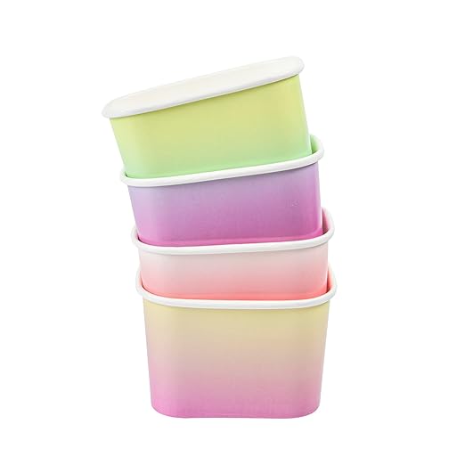 Restaurantware Paper Cups 200 Count 12 Ounce Square Disposable Ice Cream Containers, Leak-Resistant Paper Dessert To Go Cups, Hot And Cold Food, Durable Assorted Ombre Design
