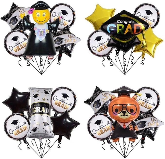 Graduation Foil Balloons 36 Inch Bear Doctor Congratulations Grad Mylar Balloons Class of 2025 College High School Graduation Party Decorations Supplies 5Pcs
